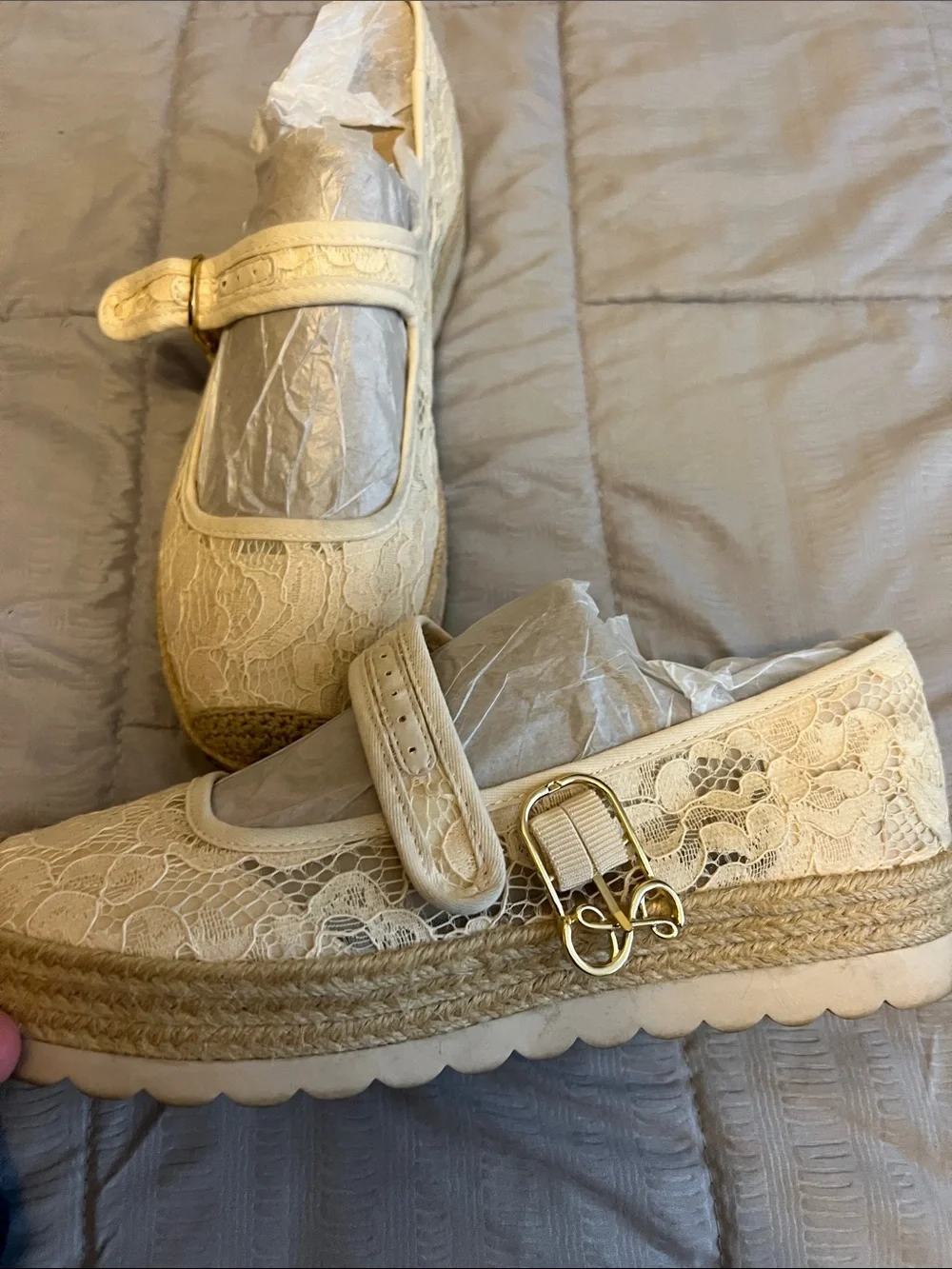 Sam & Libby Cream Lace Espadrille Mary Janes